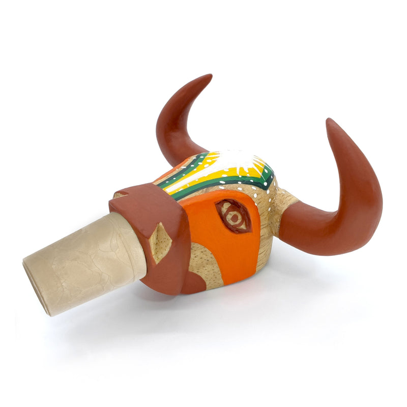 DECORATIVE BOTTLE STOPPER - The carnival bull - Hand-carved and painted wood