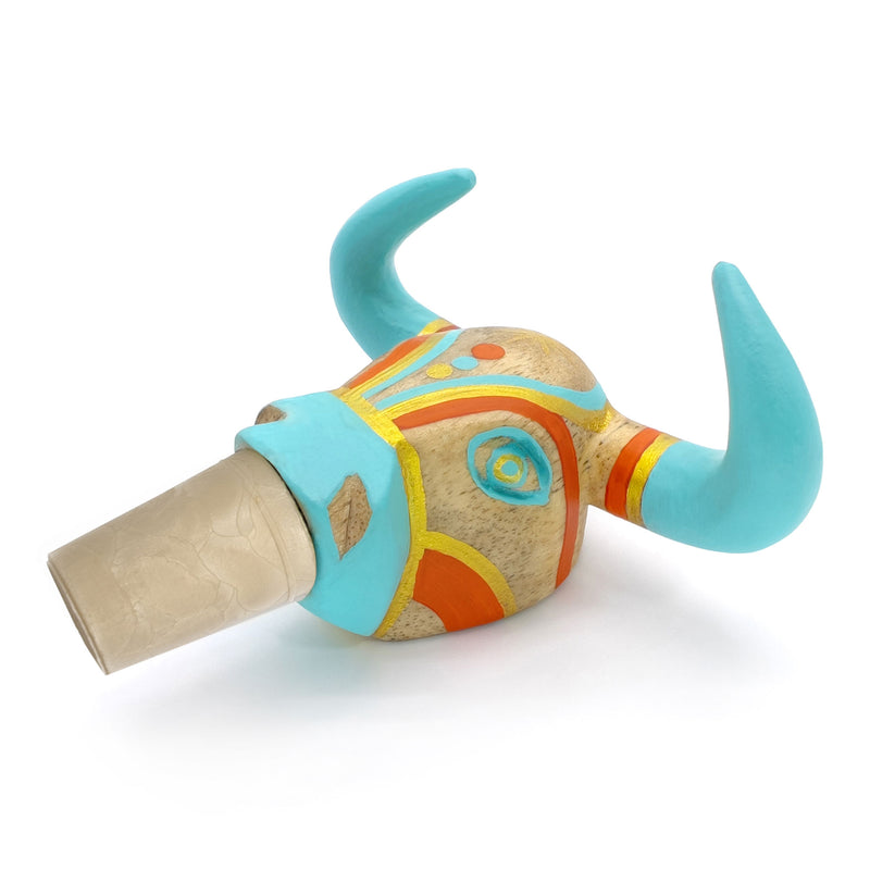 DECORATIVE BOTTLE STOPPER - The carnival bull - Hand-carved and painted wood