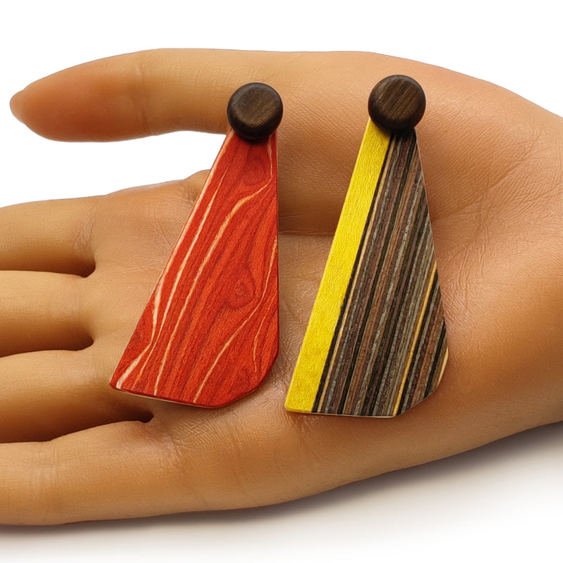 WOODIE TRIO EARRINGS - Handmade - Reversible - Plywood (3 crossed-laid layers of wood veneer)