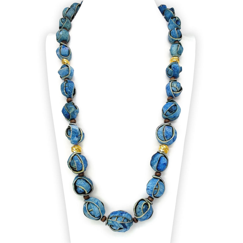 NARANJITA NECKLACE - Handmade - 24K gold-plated - Dyed orange peels, wooden beads