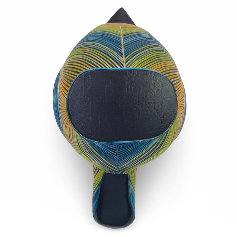 AVE DECORATIVA ANDINA - A arte do tamo - Madeira decorada com palha de trigo e cevada (marchetaria de palha)