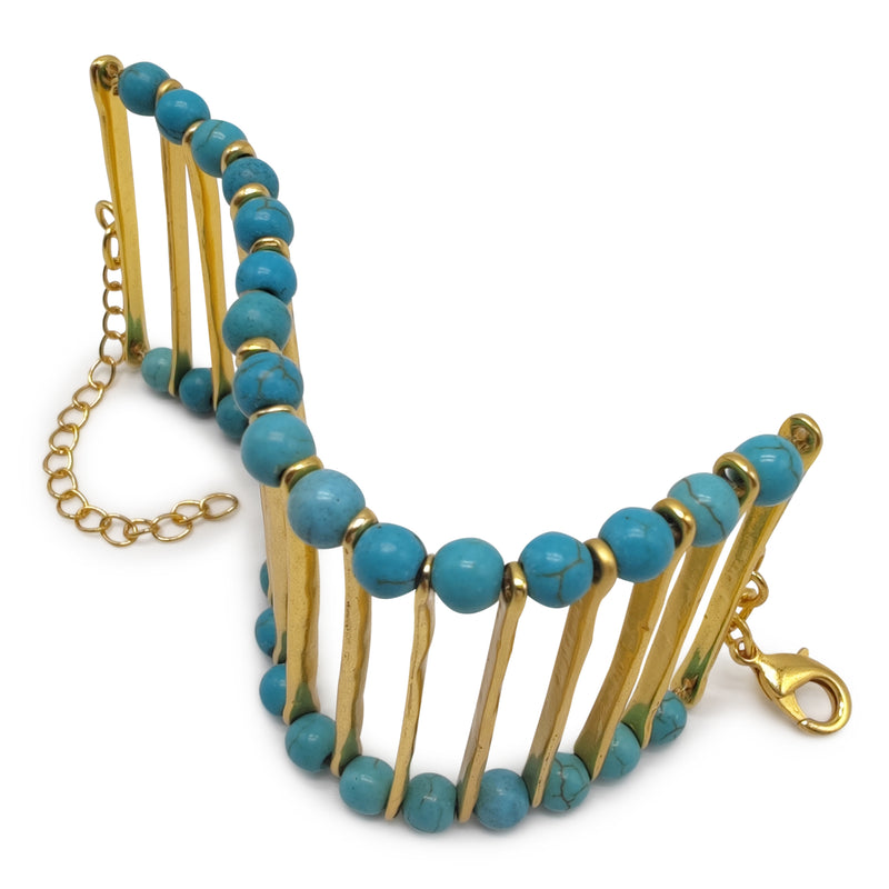 BRACELETE ELEGANCIA - Feita à mão - Banhada a ouro de 24 quilates - Turquesas