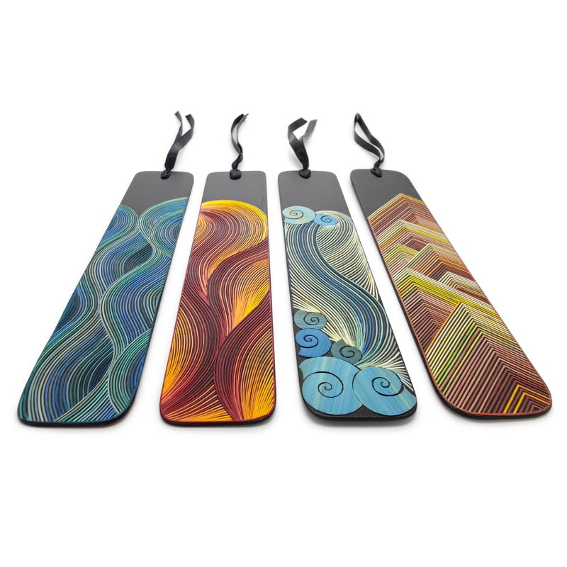 WATER BOOKMARK - THE FOUR ELEMENTS COLLECTION - Tamo art - Dark wood decorated with wheat and barley stalks (straw marquetry)
