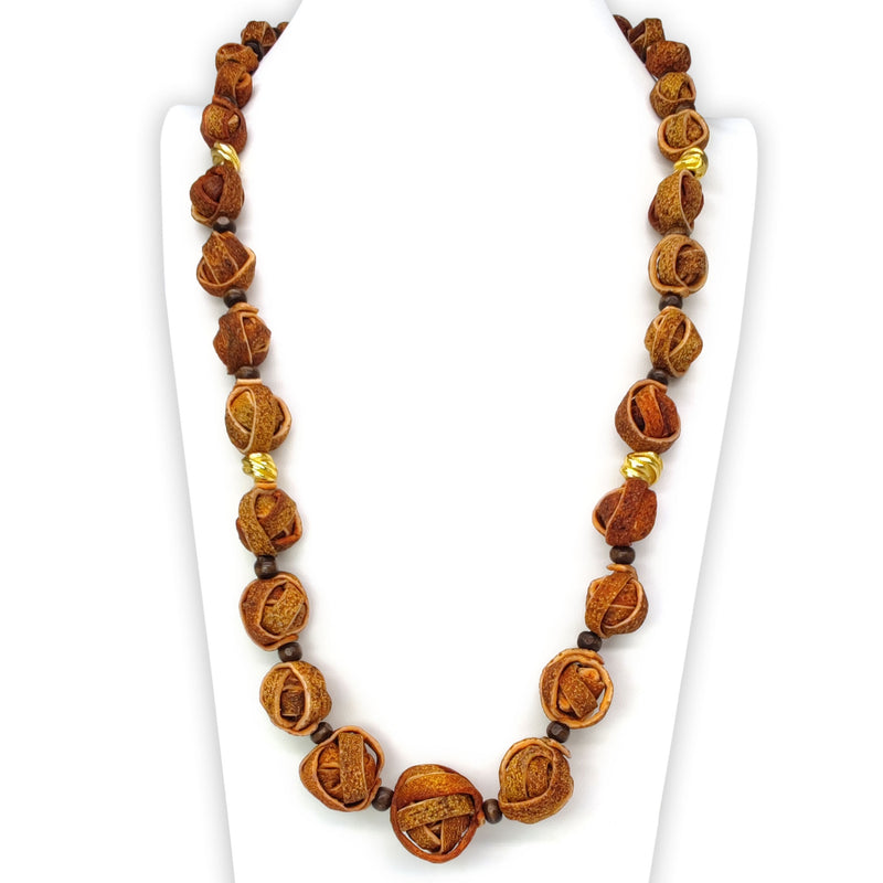NARANJITA NECKLACE - Handmade - 24K gold-plated - Dyed orange peels, wooden beads