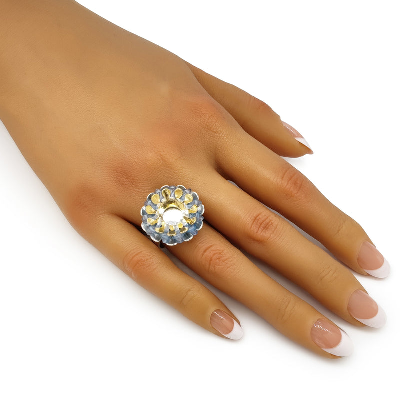 ECOSOL RING - Handmade - Adjustable - Sterling silver 925 and 24K gold-plated - Recycled bottle cap plastic liners