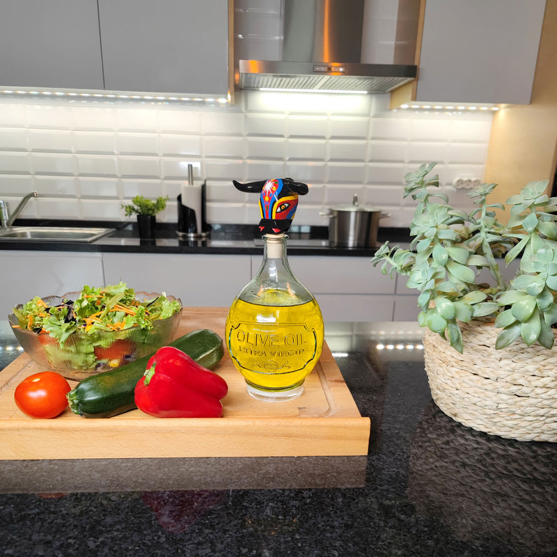 DECORATIVE BOTTLE STOPPER - The carnival bull - Hand-carved and painted wood