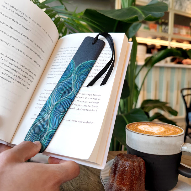 WATER BOOKMARK - THE FOUR ELEMENTS COLLECTION - Tamo art - Dark wood decorated with wheat and barley stalks (straw marquetry)