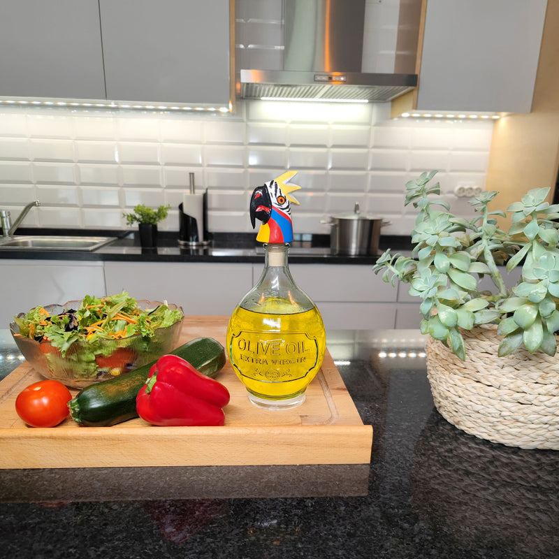 ROLHA DECORATIVA PARA GARRAFAS - A arara do carnaval - Madeira esculpida e pintada à mão