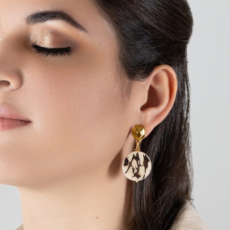 SOLISE EARRINGS - Handmade - 24K gold-plated - Tagua (vegetable ivory)