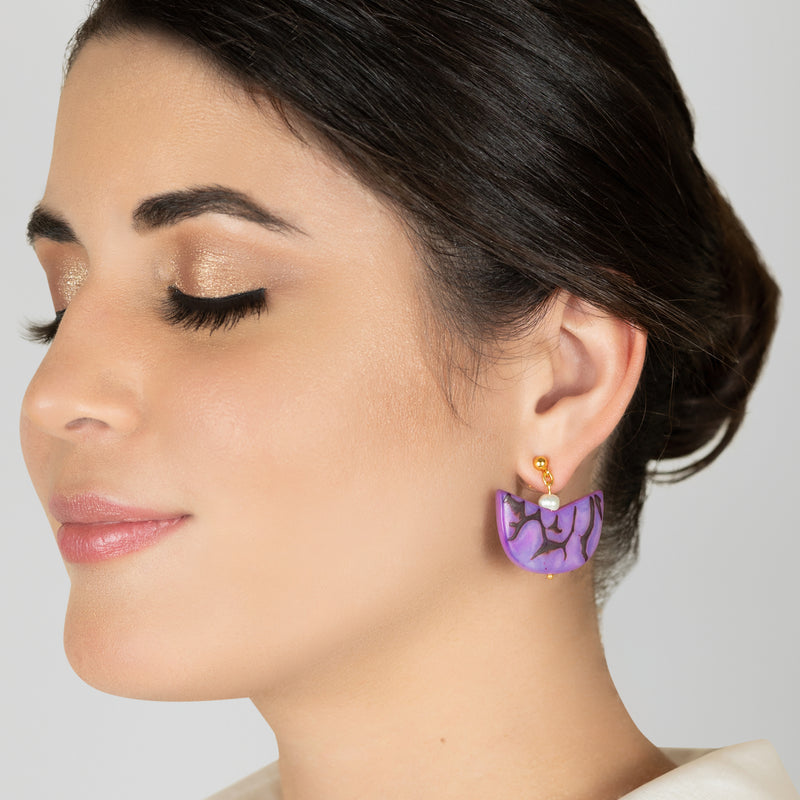 PALMA EARRINGS - Handmade - 24K gold-plated - Tagua (vegetable ivory), cultured pearls