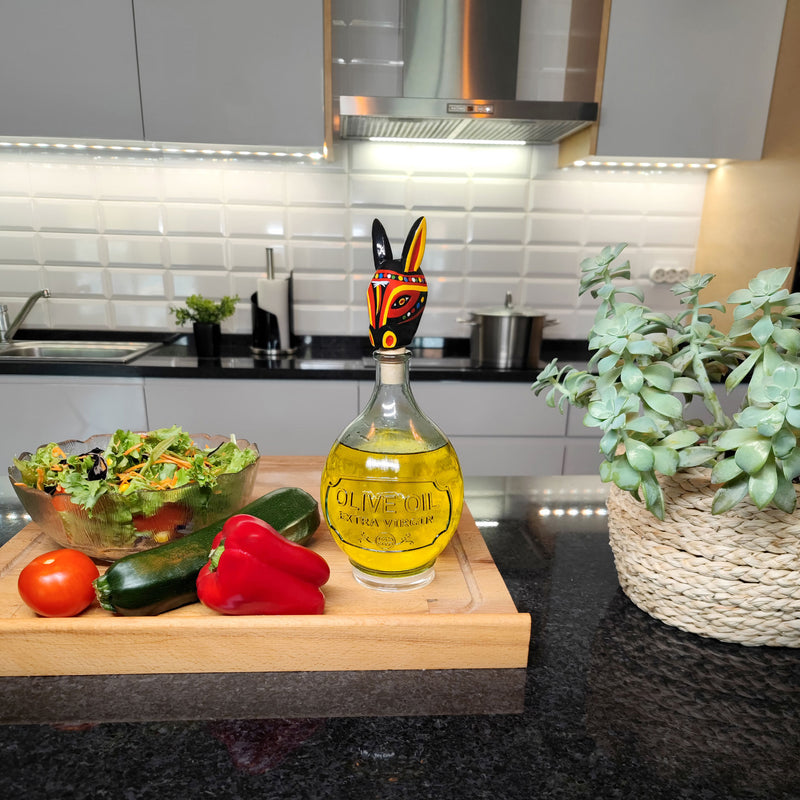 DECORATIVE BOTTLE STOPPER - The carnival donkey - Hand-carved and painted wood