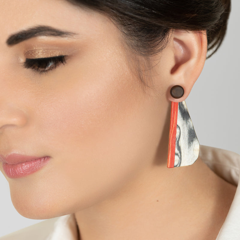 WOODIE TRIO EARRINGS - Handmade - Reversible - Plywood (3 crossed-laid layers of wood veneer)