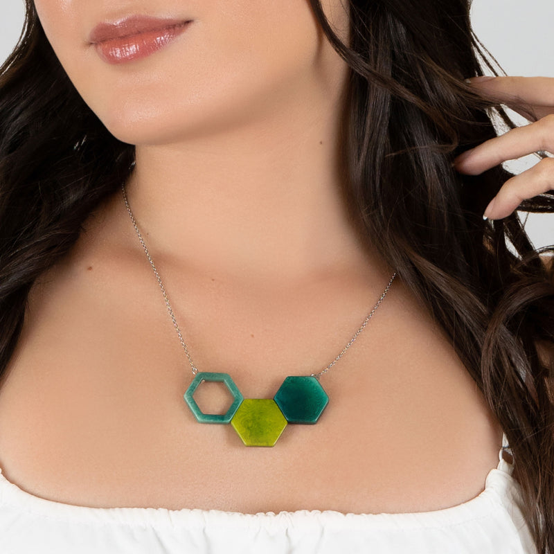 TRIPTYCH NECKLACE - Handmade - Stainless steel - Tagua (vegetable ivory)
