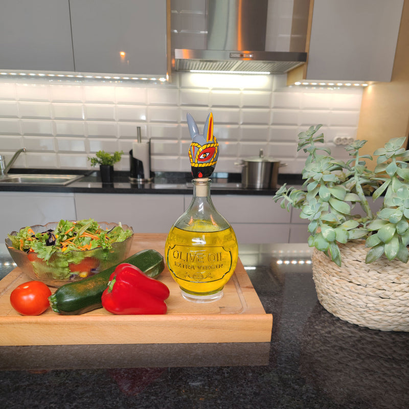 DECORATIVE BOTTLE STOPPER - The carnival donkey - Hand-carved and painted wood