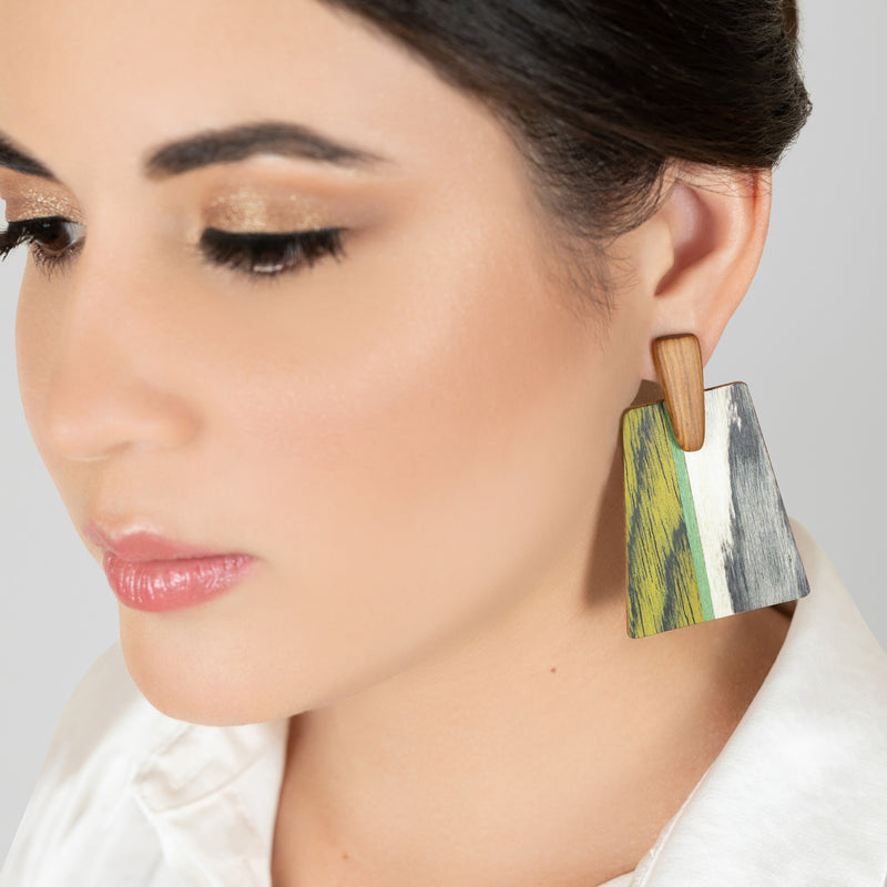 WOODIE TRAPEZE EARRINGS - Handmade - Plywood (3 crossed-laid layers of wood veneer)