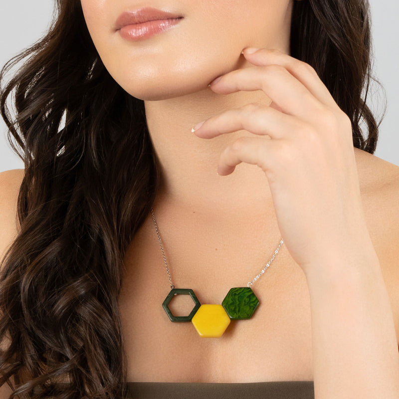 TRIPTYCH NECKLACE - Handmade - Stainless steel - Tagua (vegetable ivory)