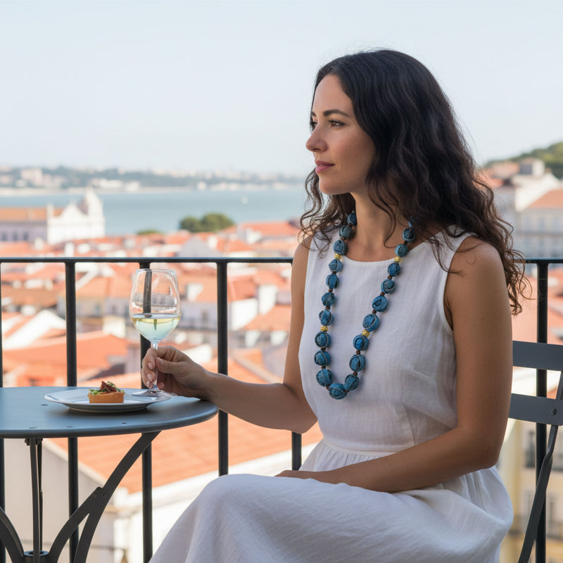 NARANJITA NECKLACE - Handmade - 24K gold-plated - Dyed orange peels, wooden beads