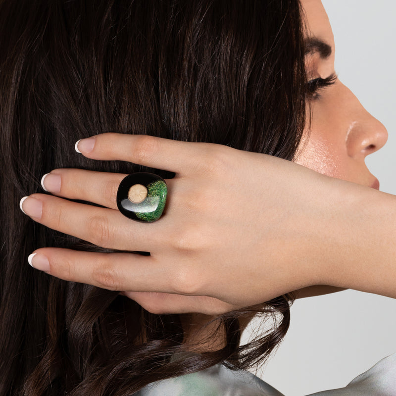 NATÜA RING - Handmade - Adjustable - Recovered wood, bronze powder