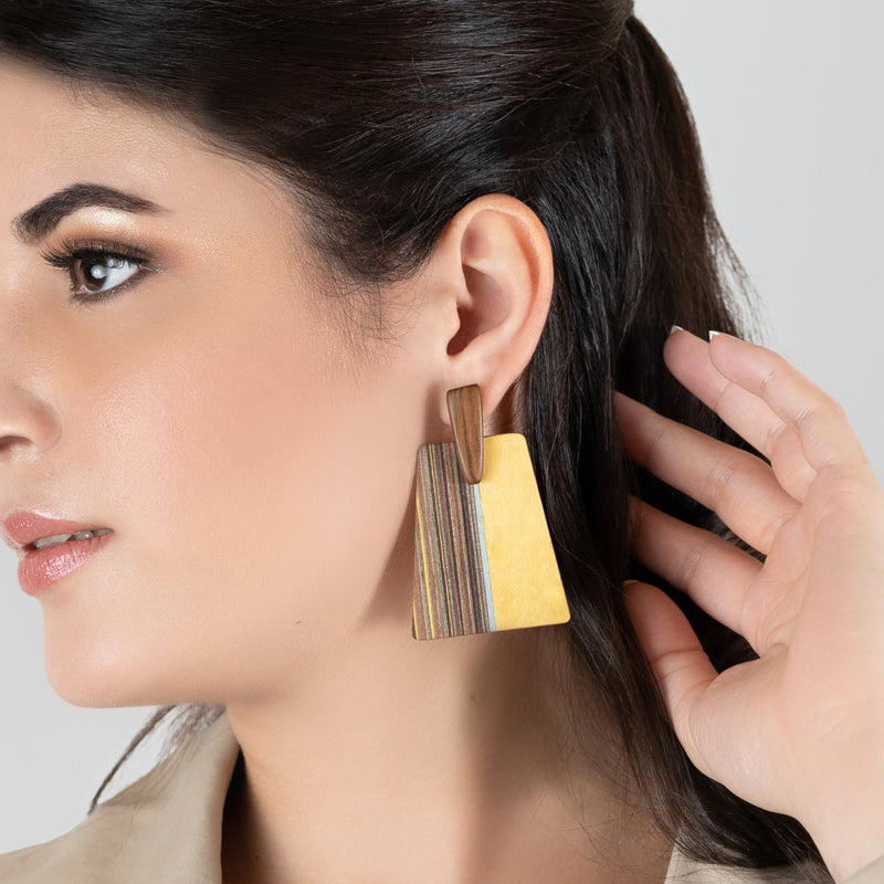 WOODIE TRAPEZE EARRINGS - Handmade - Plywood (3 crossed-laid layers of wood veneer)