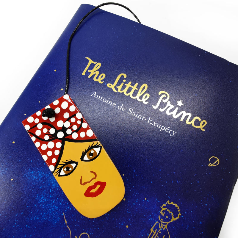 MINI BOOKMARK - The Barranquillera of the carnival - Hand-carved and painted wood, strong and long-lasting cord