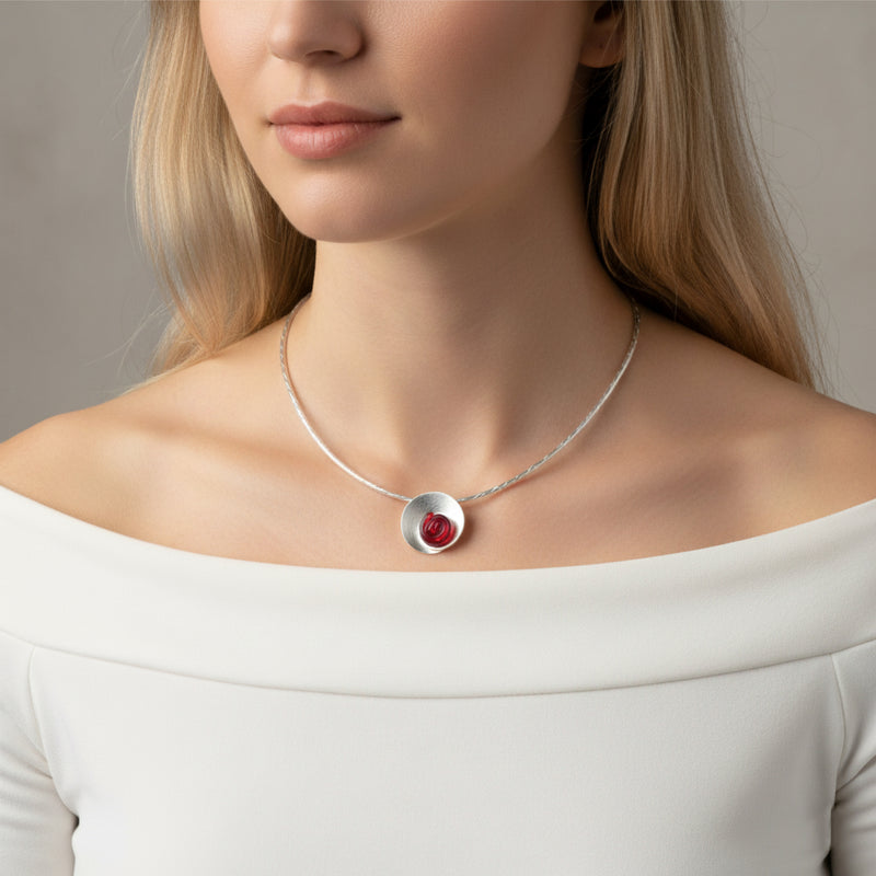 COLLIER ECOSENS - Fabrication artisanale - Argent fin 999 & argent sterling 925 - Plastique recyclé issu des joints intérieurs des capsules de bouteilles