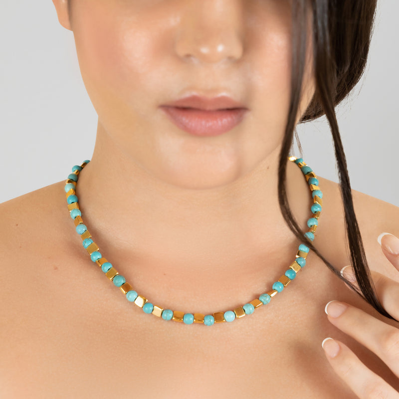 COLLAR DORA - Hecho a mano - Bañado en oro de 24 quilates - Turquesas