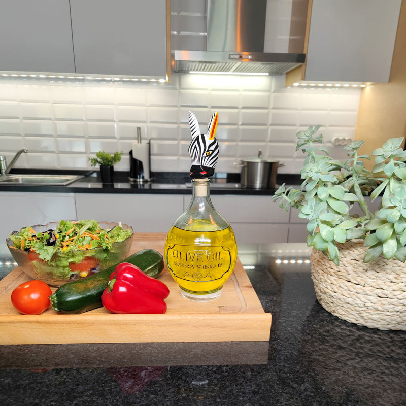DECORATIVE BOTTLE STOPPER - The carnival zebra - Hand-carved and painted wood