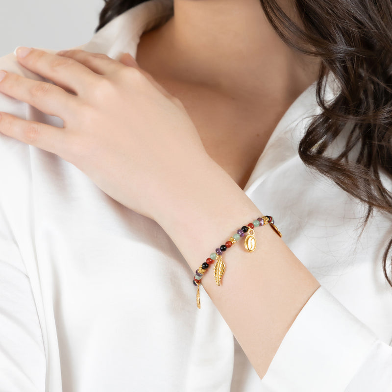 PULSEIRA ARCOÍRIS - Feita à mão - Banhada a ouro de 24 quilates - Ágatas, ônix, jades e ametistas