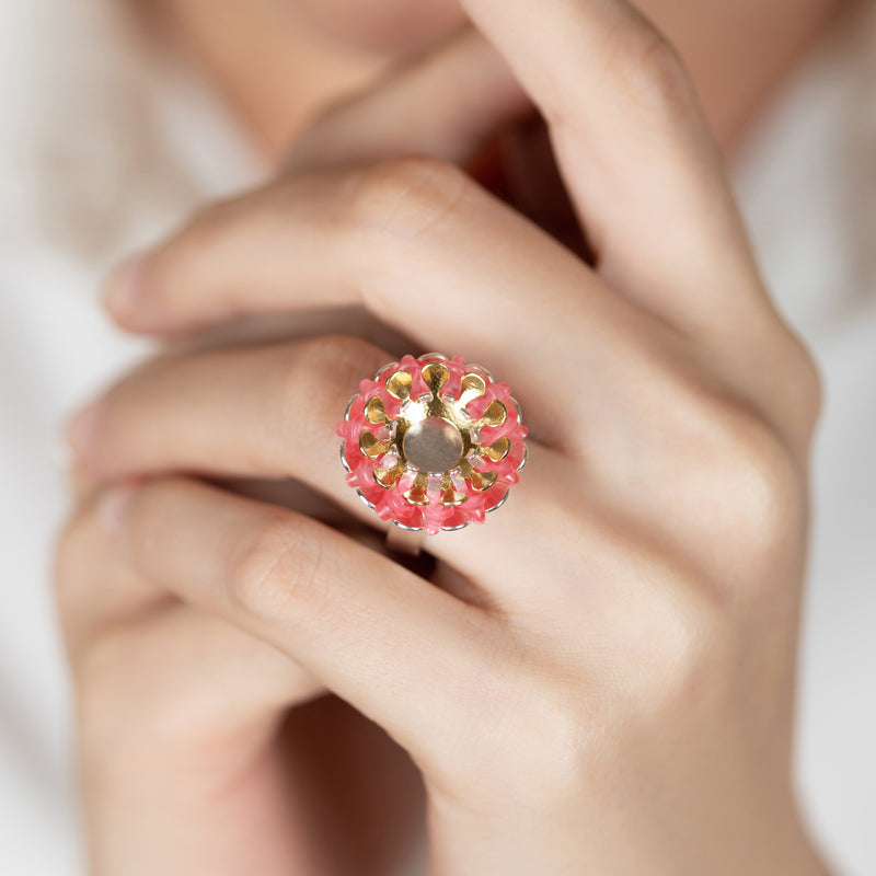 ECOSOL RING - Handmade - Adjustable - Sterling silver 925 and 24K gold-plated - Recycled bottle cap plastic liners