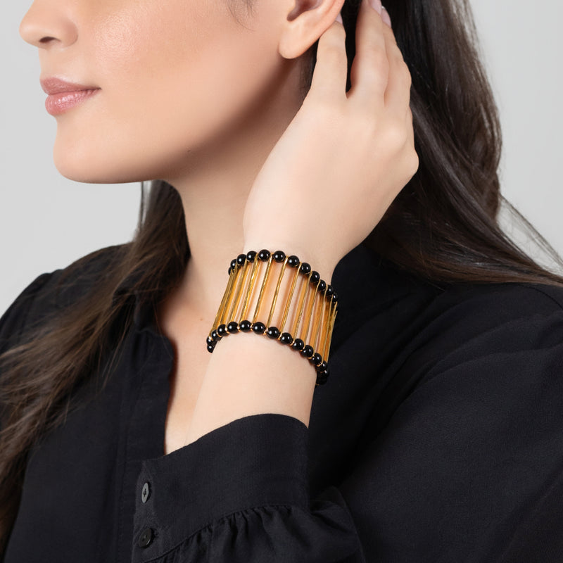 BRACELETE ELEGANCIA - Feita à mão - Banhada a ouro de 24 quilates - Ónix