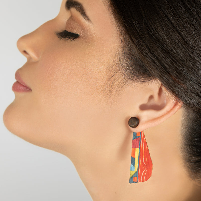 WOODIE TRIO EARRINGS - Handmade - Reversible - Plywood (3 crossed-laid layers of wood veneer)
