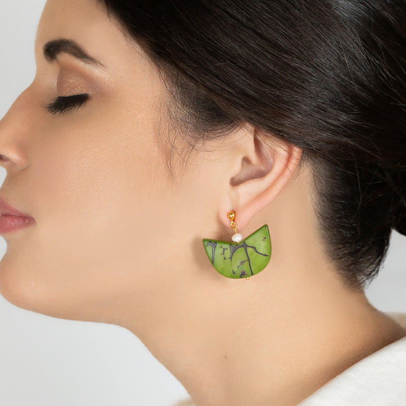 PALMA EARRINGS - Handmade - 24K gold-plated - Tagua (vegetable ivory), cultured pearls