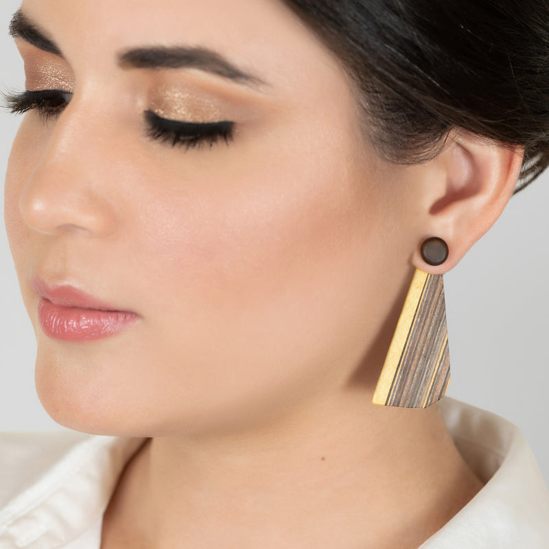 WOODIE TRIO EARRINGS - Handmade - Reversible - Plywood (3 crossed-laid layers of wood veneer)