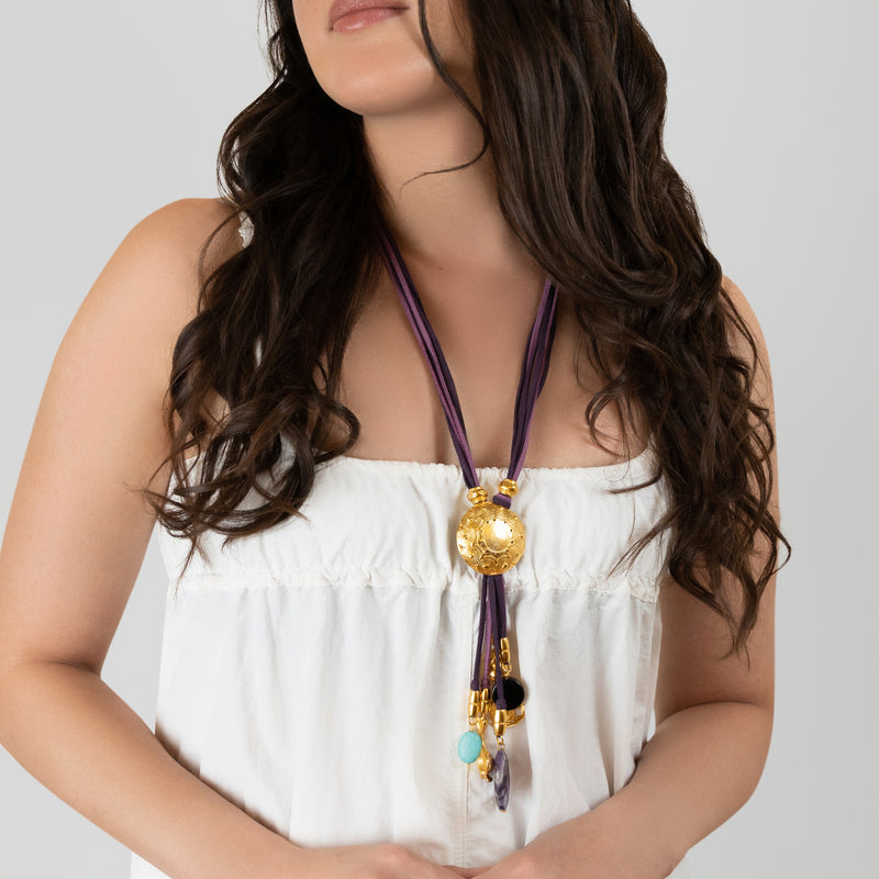 CORDÚLA NECKLACE - Handmade - 24K gold-plated - Leather, semi-precious stones