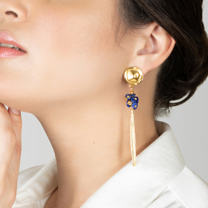 BRINCOS AZULI - Feitos à mão - Banhados a ouro de 24 quilates - Lápis-lazúli