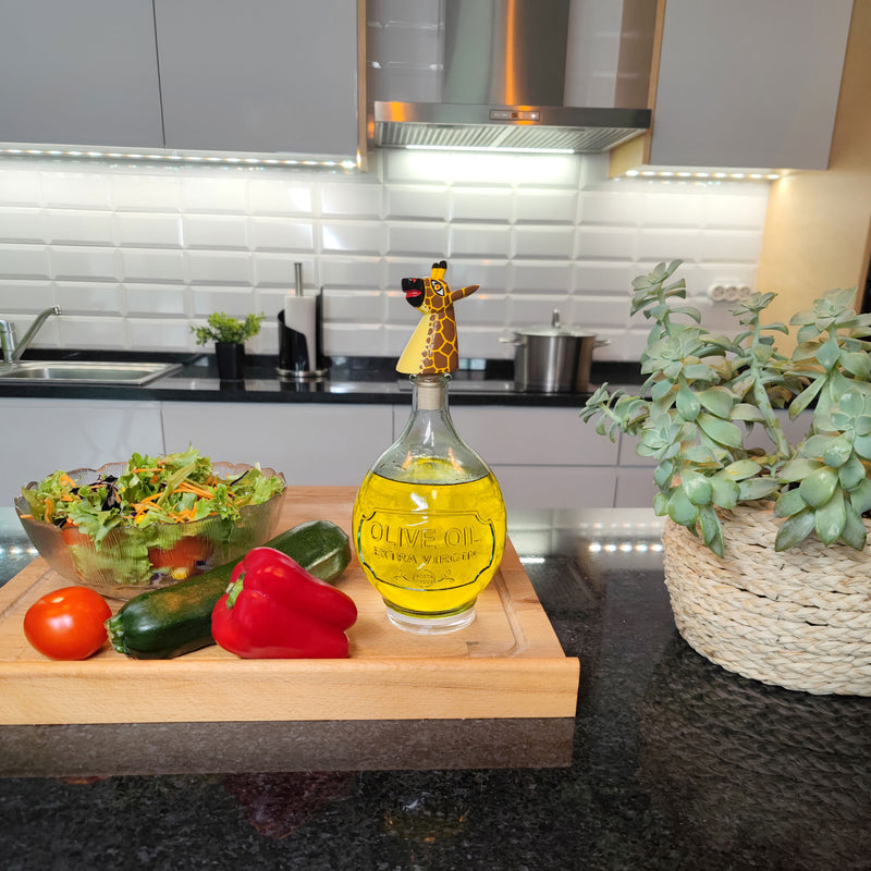 DECORATIVE BOTTLE STOPPER - The carnival giraffe - Hand-carved and painted wood