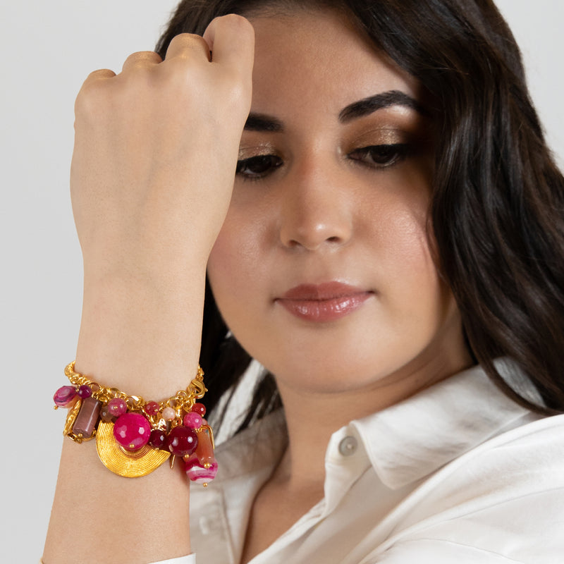 ENCANTO BRACELET - Handmade - 24K gold-plated - Agates, mother-of-pearl