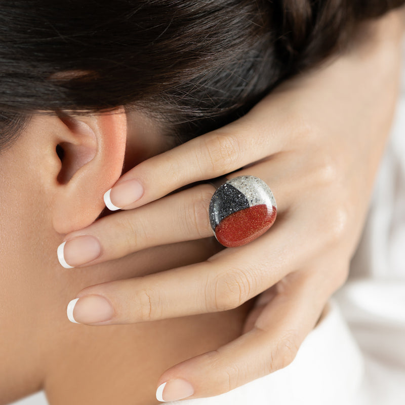 GRANITA RING - Handmade - Adjustable - Dark and light crushed cement, bronze powder