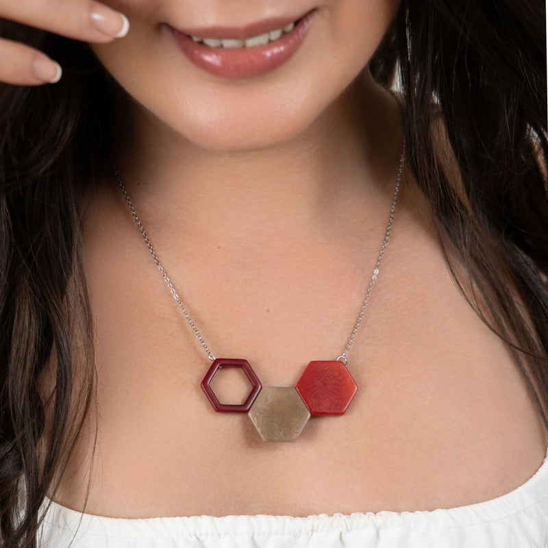 TRIPTYCH NECKLACE - Handmade - Stainless steel - Tagua (vegetable ivory)