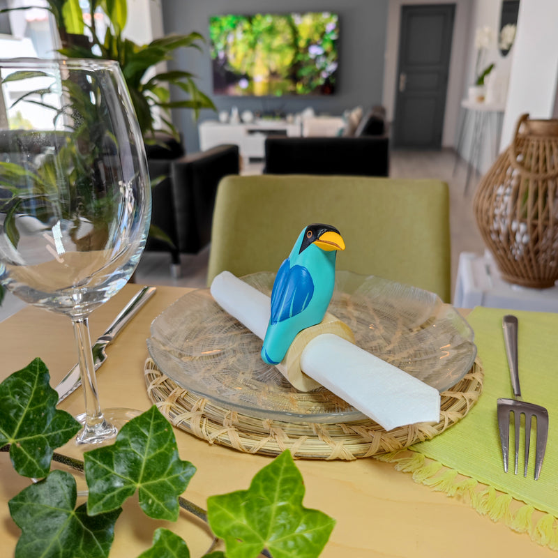 ANILLO DE SERVILLETA DECORATIVO - Quetzal - Madera tallada y pintada a mano