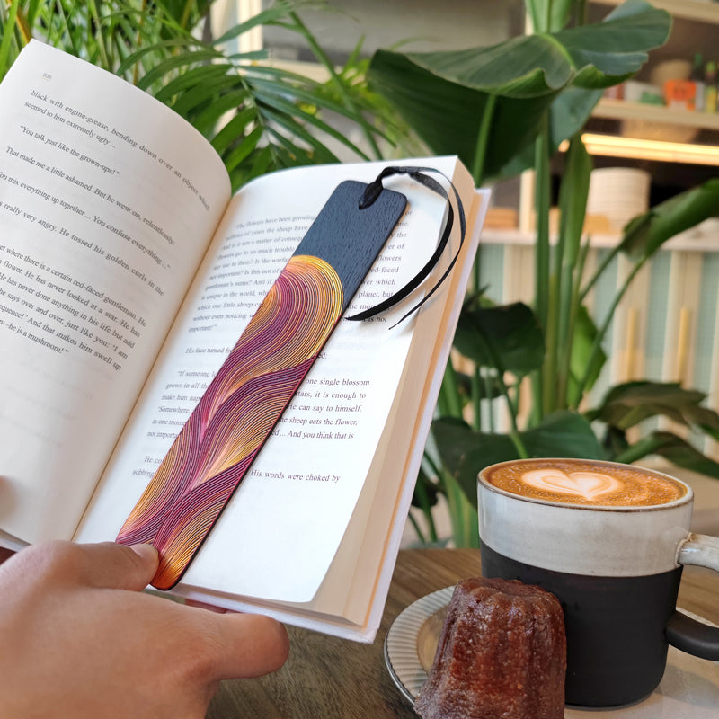 FIRE BOOKMARK - THE FOUR ELEMENTS COLLECTION - Tamo art - Dark wood decorated with wheat and barley stalks (straw marquetry)