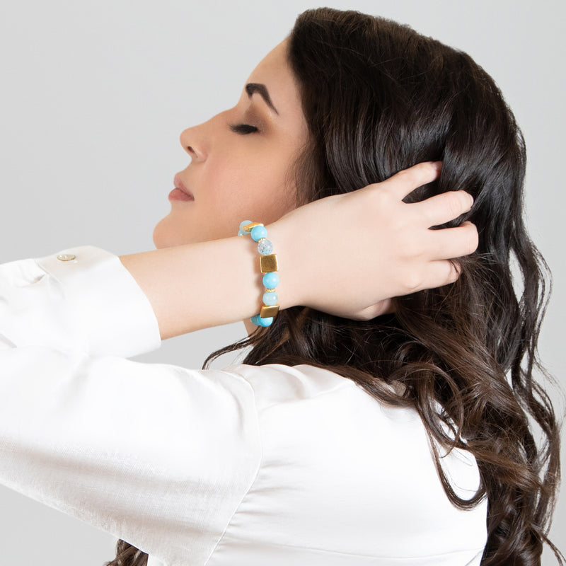 QUIMBAYA BRACELET - Handmade - 24K gold-plated - Agates, turquoises