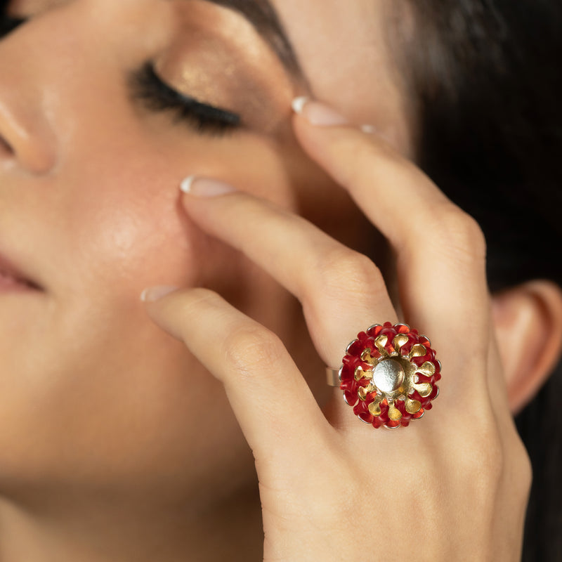 ECOSOL RING - Handmade - Adjustable - Sterling silver 925 and 24K gold-plated - Recycled bottle cap plastic liners