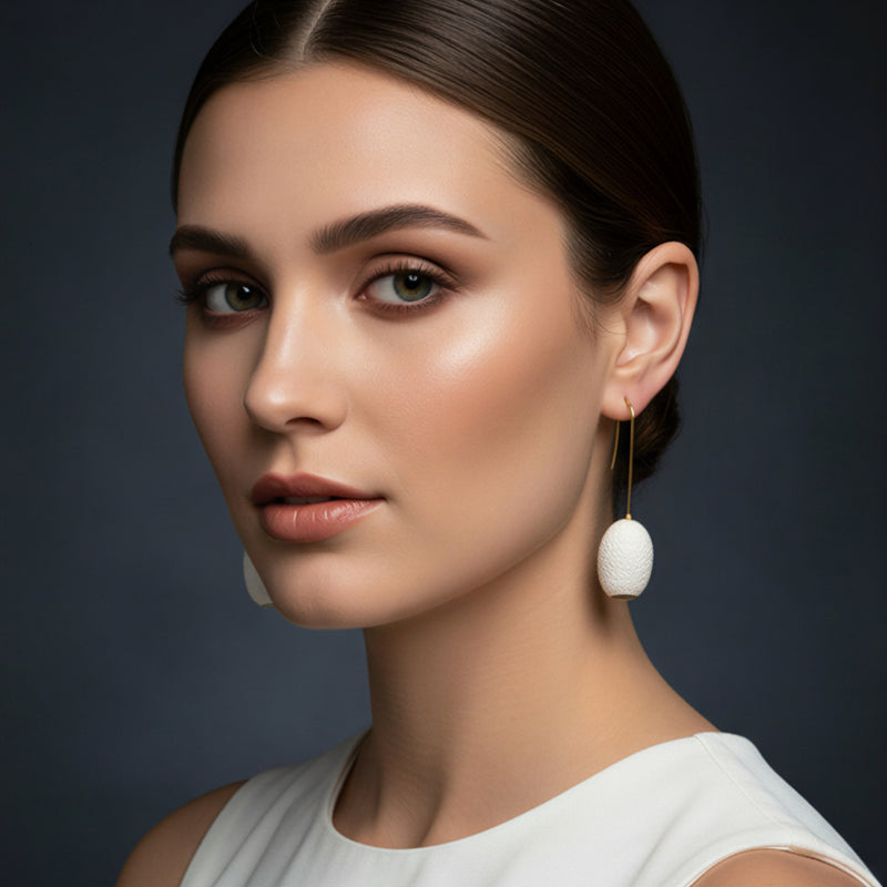 PENDIENTES COCOON CLASSIC - Hechos a mano - Bañados en oro de 24 quilates - Capullos de seda