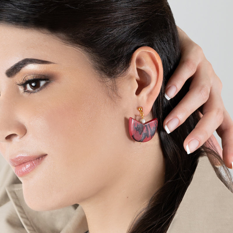 PALMA EARRINGS - Handmade - 24K gold-plated - Tagua (vegetable ivory), cultured pearls