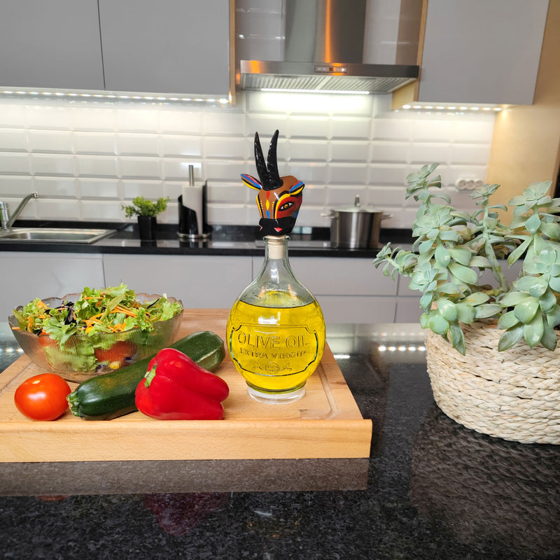 DECORATIVE BOTTLE STOPPER - The carnival goat - Hand-carved and painted wood