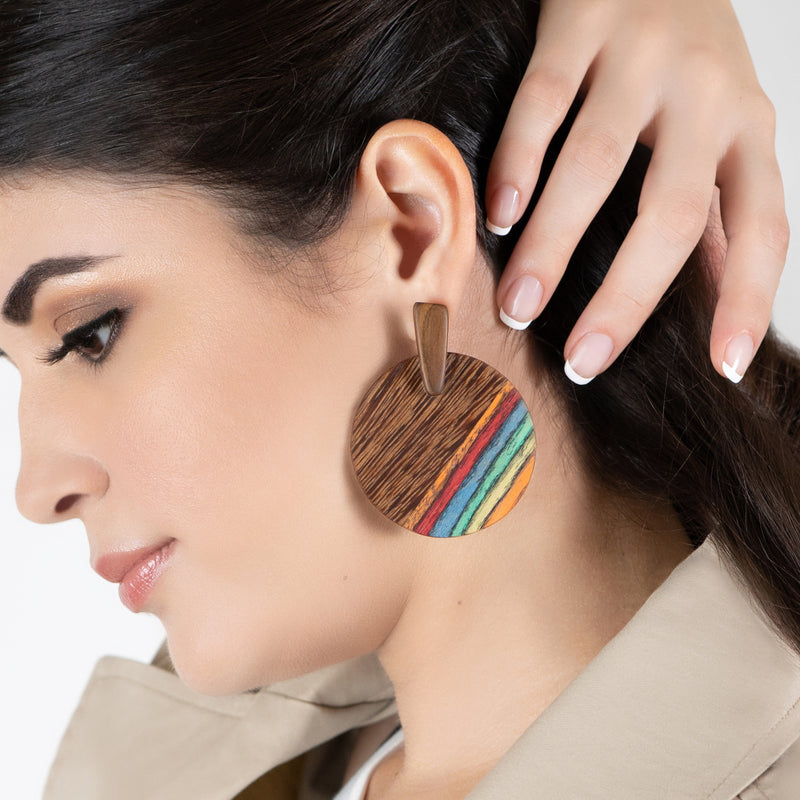 WOODIE SOL EARRINGS - Handmade - Plywood (3 crossed-laid layers of wood veneer)