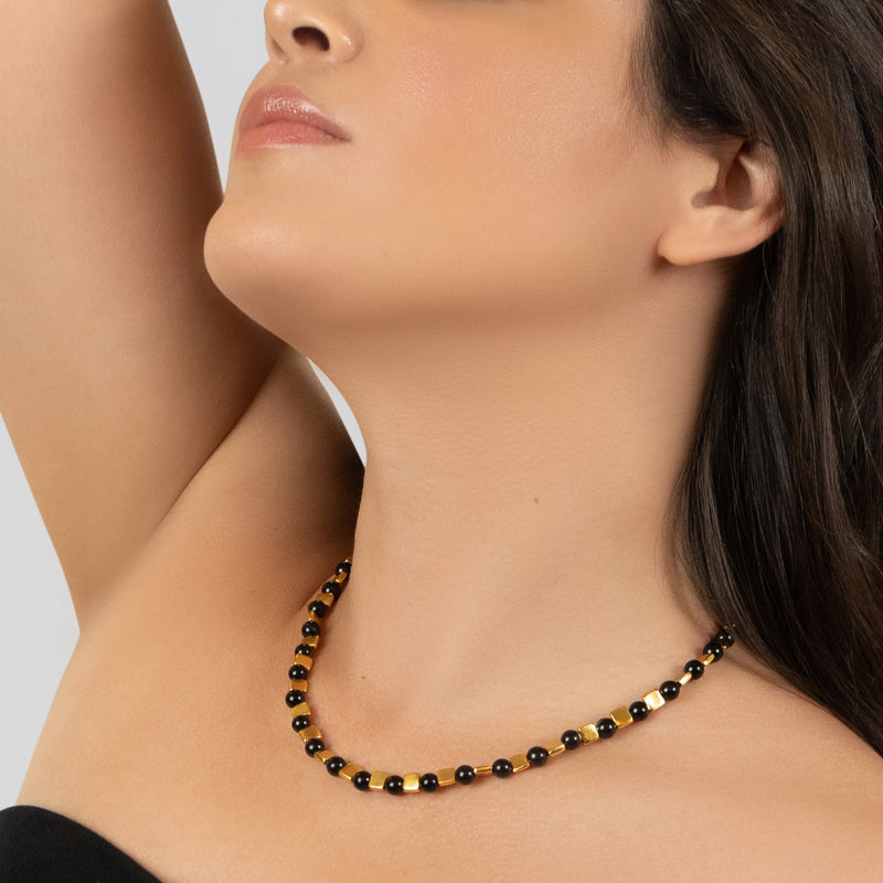DORA NECKLACE - Handmade - 24K gold-plated - Onyx