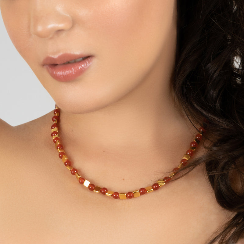 COLAR DORA - Feito à mão - Banhado a ouro de 24 quilates - Ágatas