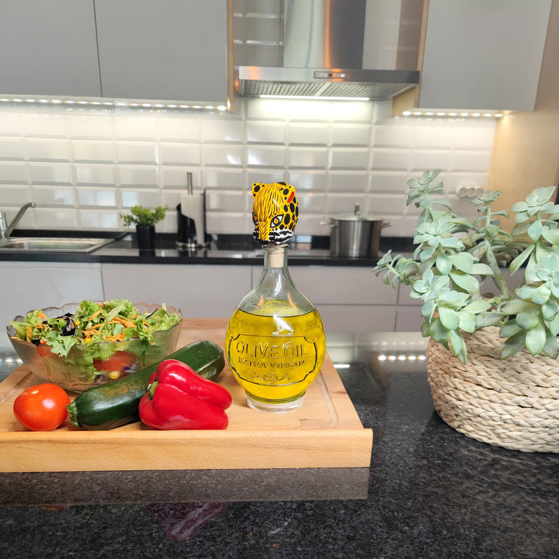 ROLHA DECORATIVA PARA GARRAFAS - O jaguar do carnaval - Madeira esculpida e pintada à mão